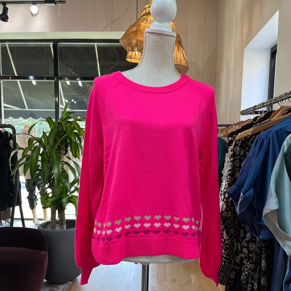 Lilly Pulitzer 🏝️ RARE Alyona Sweater With Hearts, Pink Grenadine, Large, EUC